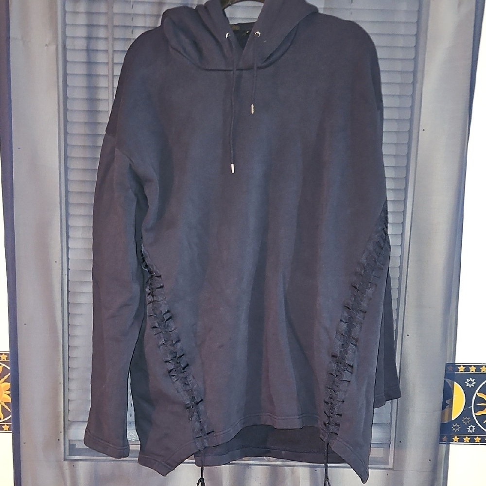 Chic Deep Navy Hoodie with Lace-Up Detail